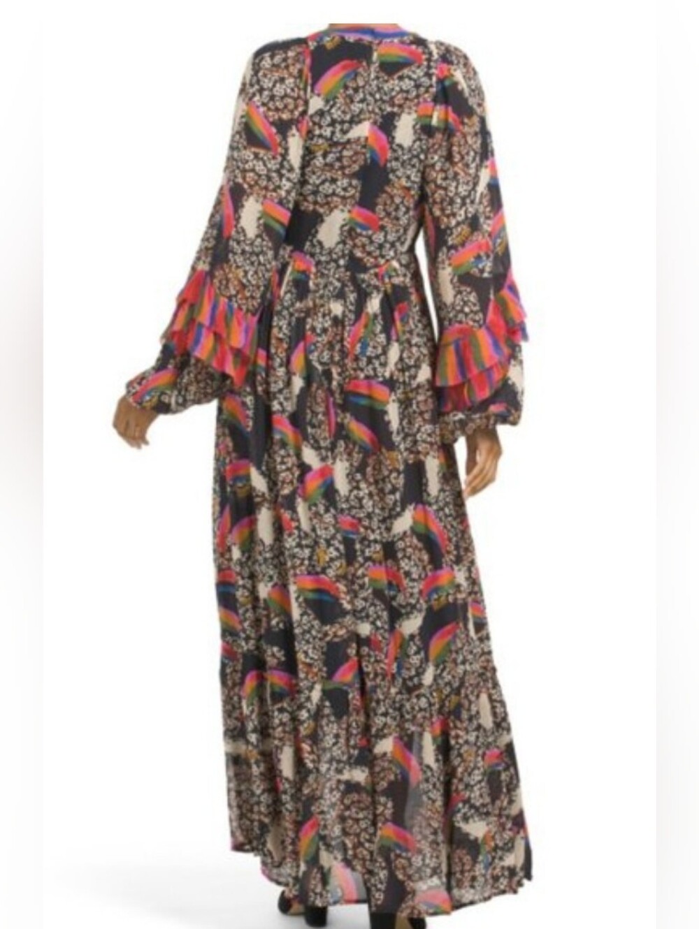 FARM Rio Leopard Toucans Boho Maxi Dress with Balloon Sleeves - Multicolor Small - Picture 2 of 10